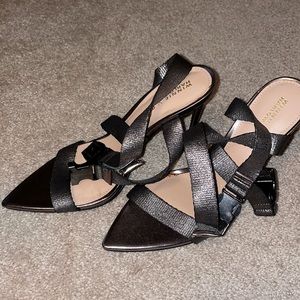 Steve Madden X Winnie Harlow Run Punch Strappy Sandals In Pewter Metallic Size 8